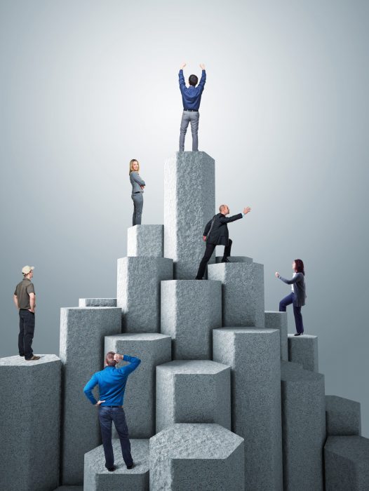business people on 3d concrete tower